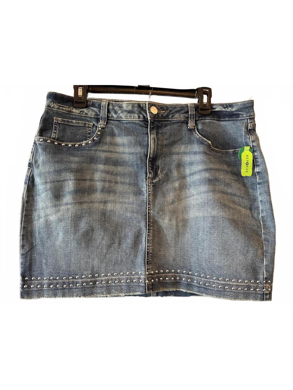 Ana Denim Destressed Mini Skirt with Studded Detail Size 16